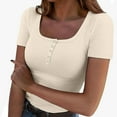 thumbnail image 2 of Tittly T Shirts for Women Going Out Tops New Women's Square Collar Up T Shirt Tshirts Shirts Basic Tees A L, 2 of 6