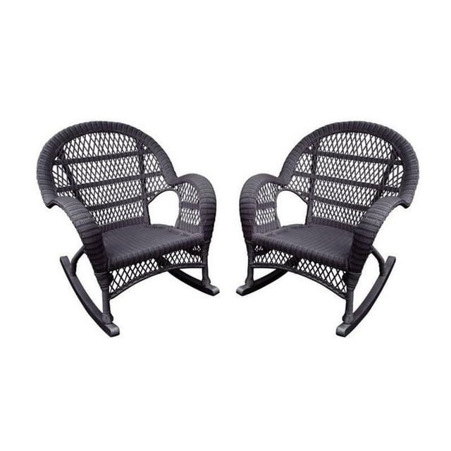 Jeco Resin Wicker Outdoor Patio Rocker Chair Set in Espresso (Set of 4)