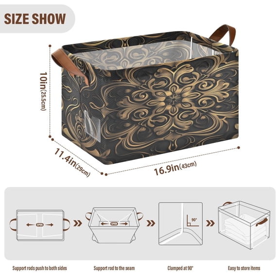 BZSMCE Collapsible Fabric Cube Storage Bins Design Gold Blossom Painting Design Pattern Storage Box