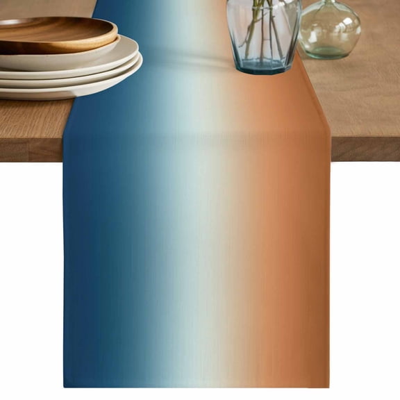 Orange Blue Ombre Table Runner 48 Inches, Contemporary Abstract Gradient Bed Runner Dresser Scarves Tabletop for Indoor Outdoor Parties/Ceremony/Banquet, 13" x 48"