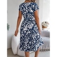 thumbnail image 3 of Vestido Corto de Verano Elegante Estampado Cintura Grande Doblado Plisado, Cuello en V de la Mitad de la Manga para el Uso Diario, de Primavera Y Casual, 3 of 5