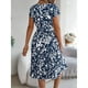 thumbnail image 4 of Vestido Corto de Verano Elegante Estampado Cintura Grande Doblado Plisado, Cuello en V de la Mitad de la Manga para el Uso Diario, de Primavera Y Casual, 4 of 5