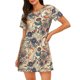 thumbnail image 1 of Balery Floral With Birds Camisón de manga corta con cuello redondo para mujer, cómodo y elegante., 1 of 6