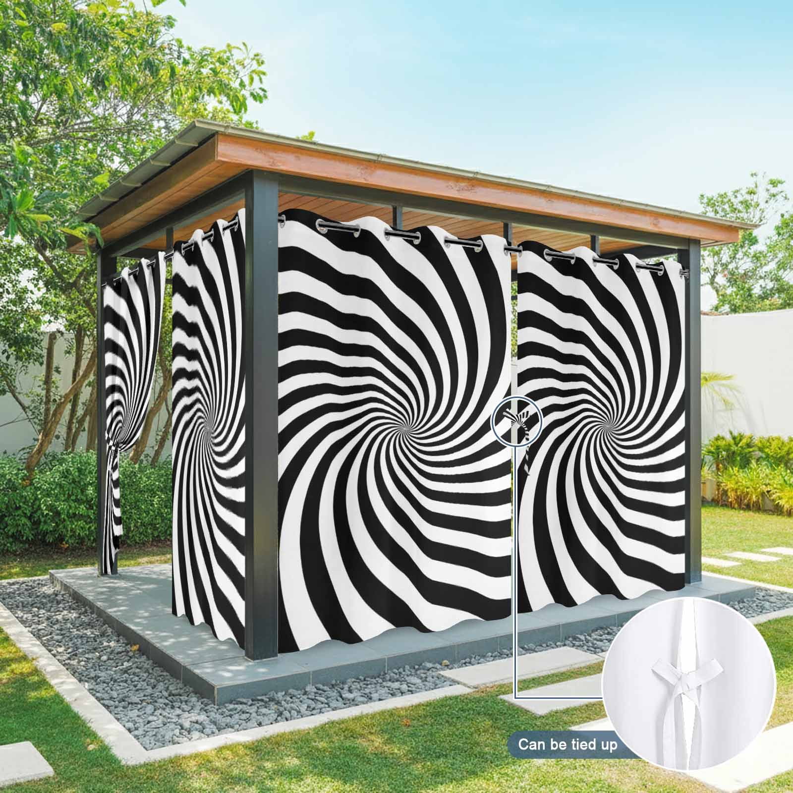 Abstract Swirl Lines Outdoor Curtains for Patio, 3D Black White Minimalist Dynamic Swirl Lines Sunshade Privacy Drapes Grommet Waterproof Outside Curtains for Porch/Cabana/Balcony 54"x 108", 1 Panel