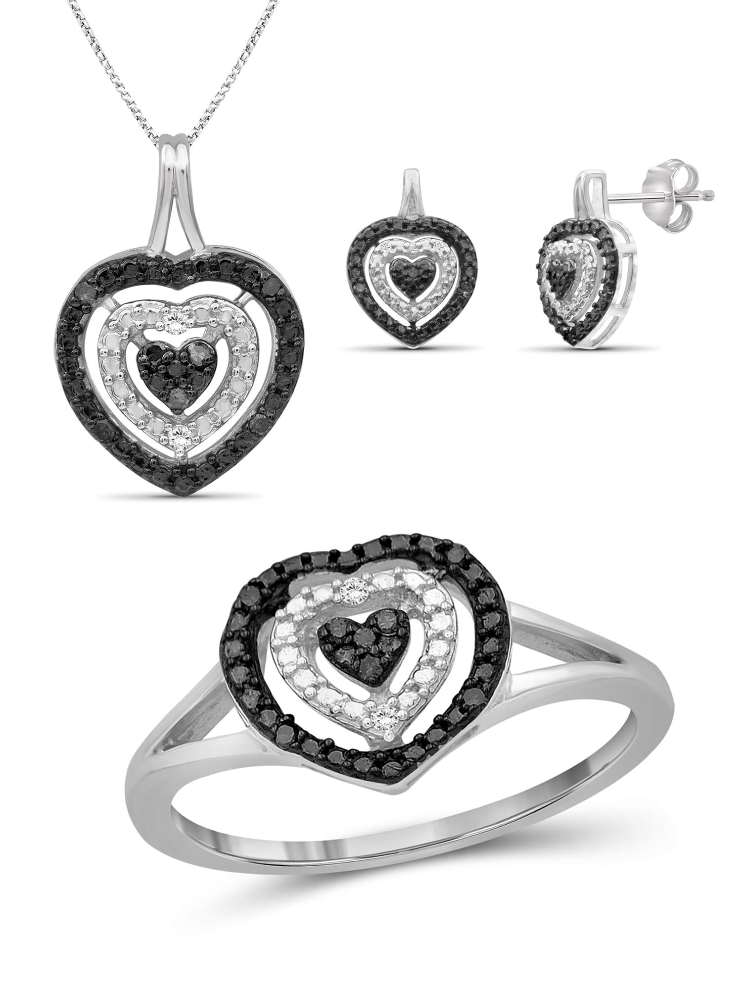 Silver Heart Necklace Earring Set Thank You Present Gift Box Jewellery Ladies 