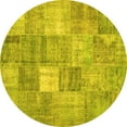 thumbnail image 1 of Ahgly Company Machine Washable Indoor Round Abstract Yellow Contemporary Area Rugs, 4' Round, 1 of 4