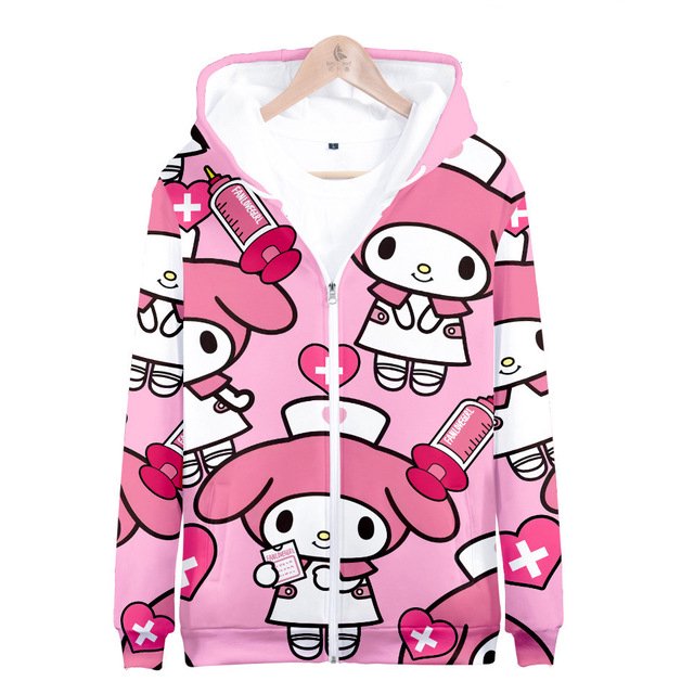 Sanrio-Chaqueta con capucha estilo informal con cremallera, cárdigan con diseños de dibujos animados bonitos impresos de Keroppi My Melody Cinnamoroll, 2023