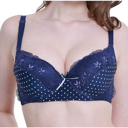 Gnurob Women Lace Bra Push Up Bralette Comfort Underwire Bras Adjustable Straps Underwear Plus Size Bralettes for Heavy Breast Sprots Bra Clearance Saving Dark Blue Medium