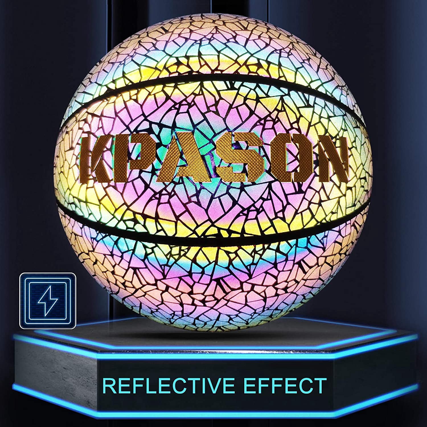 Basketball, Holographic Glowing Basketball Indoor Outdoor Multicolor Size 5 (27.5") for Boys Girls Gift