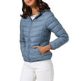 thumbnail image 4 of CHAQUETA DE PLUMAS CON CAPUCHA PARA MUJERES INSPIRADA CHIC, CORTA, EMPACABLE, ULTRA LIGERA, INVIERNO, TALLA XL, AZUL, 4 of 5