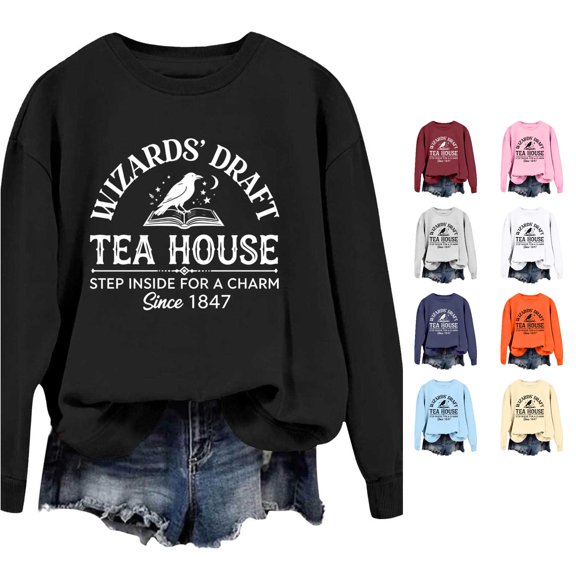 Venzia Women Halloween Crewneck Sweatshirt, Black Long Sleeve Pullover Top, Casual Fall Graphic Sweatshirt