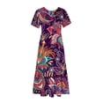 thumbnail image 3 of Fshaion Robe d'Été pour Femmes 2024 Grande Taille Manches Courtes Col Rond Jupe Mi-Longue avec Imprimé Superposé Double Poche Robe Liquidation Moins de 10!, 3 of 4