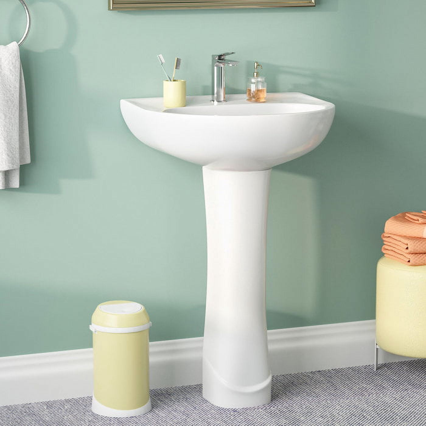 DeerValley Ally DV-1P525 26 5/8" Tall Modern U-Shape White Vitreous China Pedestal Sink with Overflow