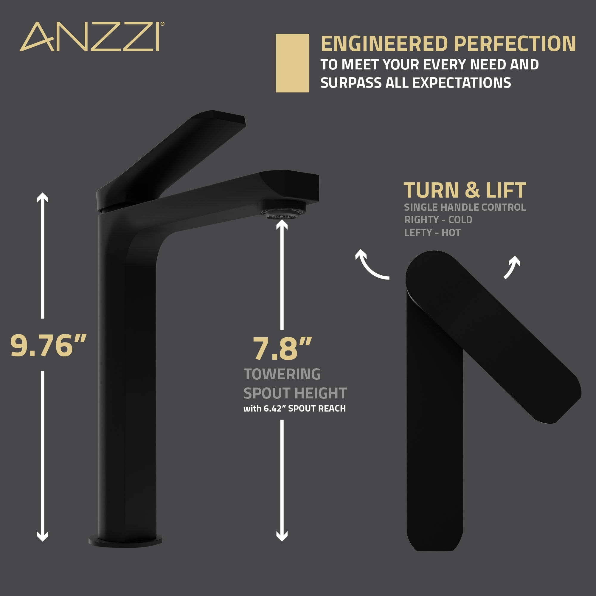 ANZZI Single Handle Single Hole Bathroom Vessel Sink Faucet With Pop-up Drain in Matte Black