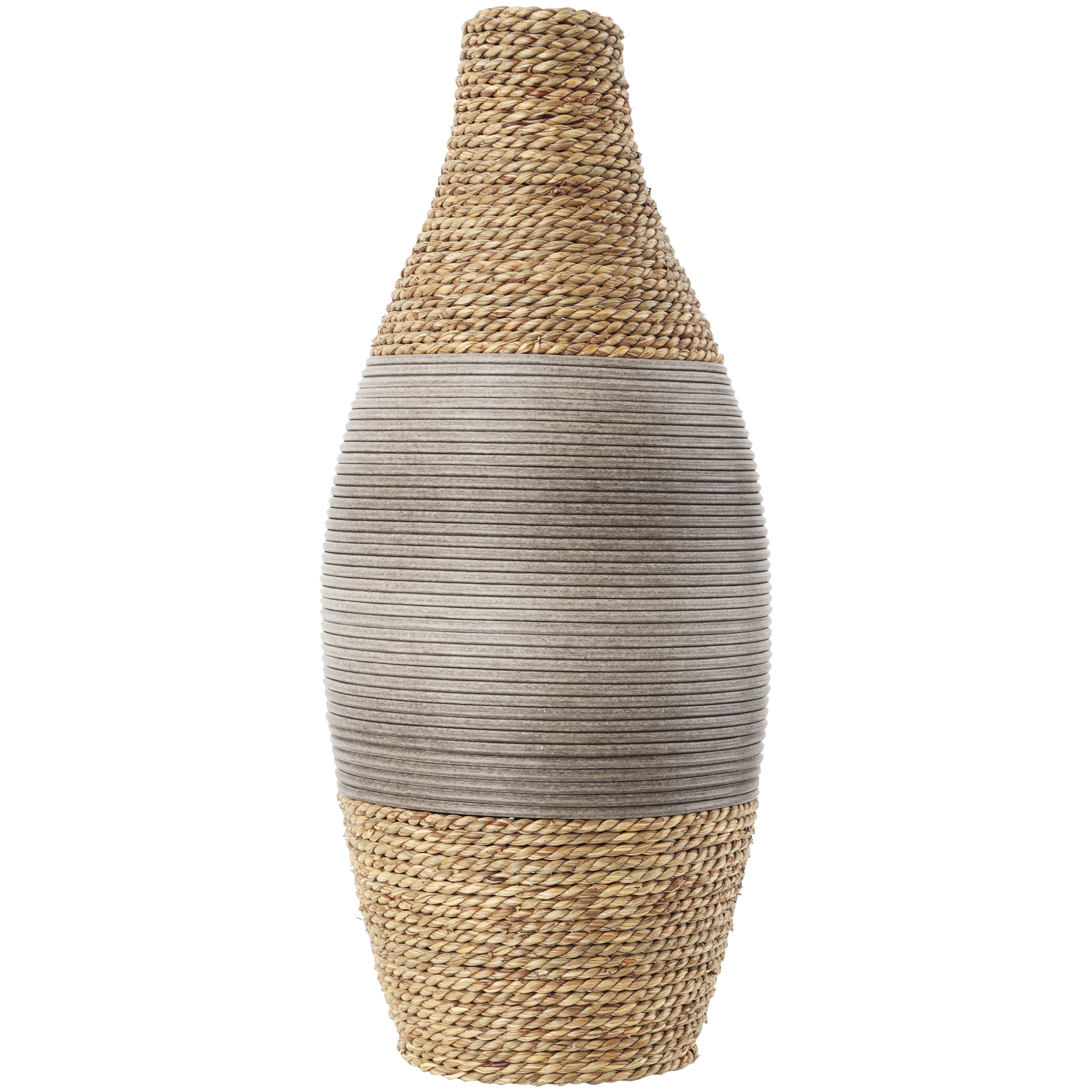 DecMode 19" Handmade Wrapped Brown Seagrass Vase with Layered Gray Paneling