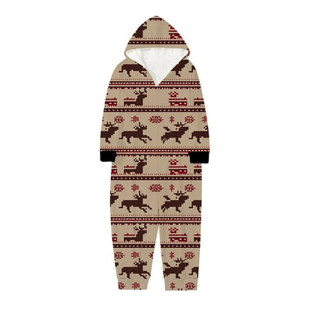 

Matching Family Outfits Holiday Printed Hooded Jumpsuit Zipper Long Sleeve Comforatable Soft Jumpsuit Home Wear Family Gathering Casual Pajamas Set Khaki 4 Years - 5 Years