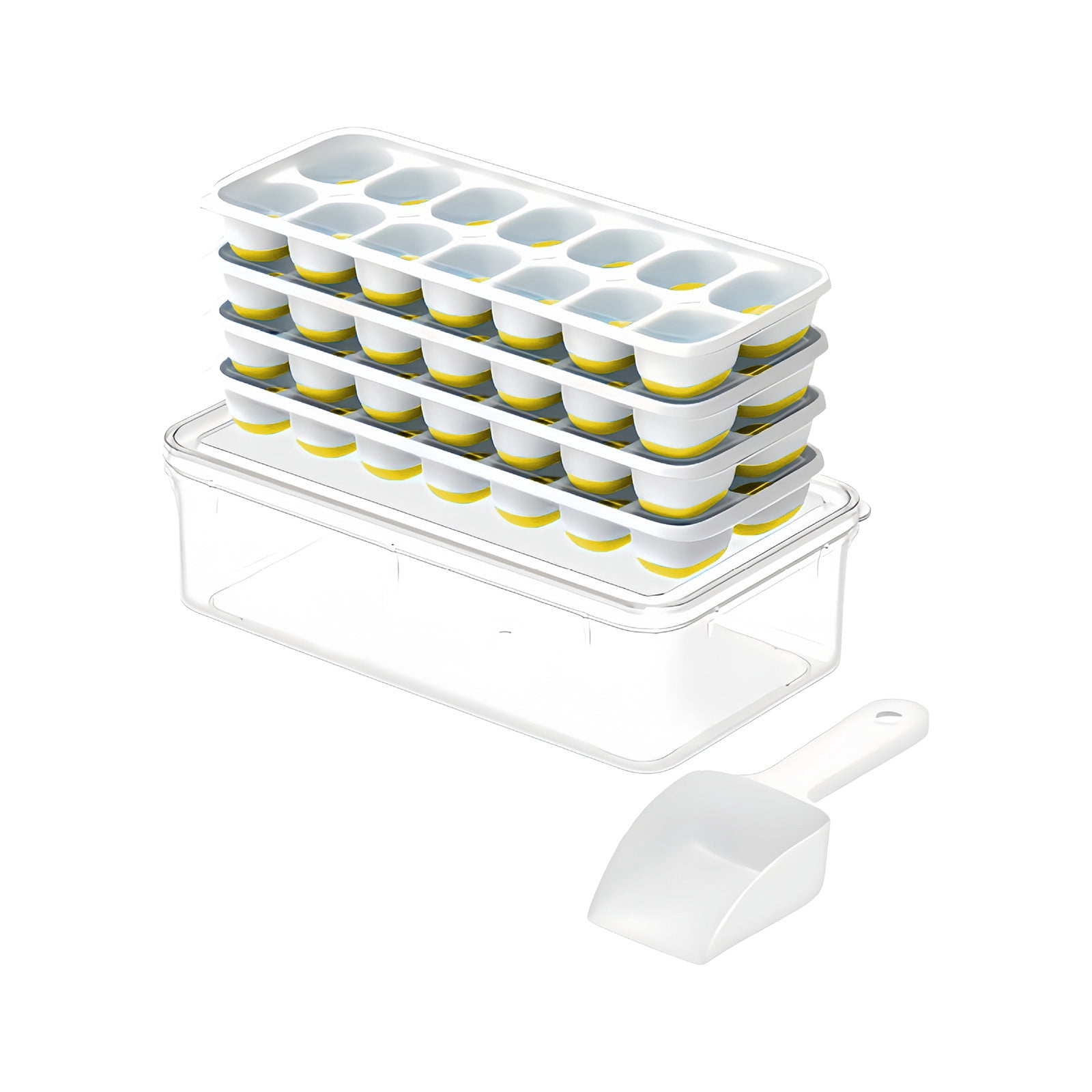 COM1950s Ice Tray Set with Storage Bin, Stackable Ice Tray with Lid and Container, Home Ice Maker Kit with Scoop, Freezer Ice Mold for Kitchen, Summer Portable Ice Box for Drinks