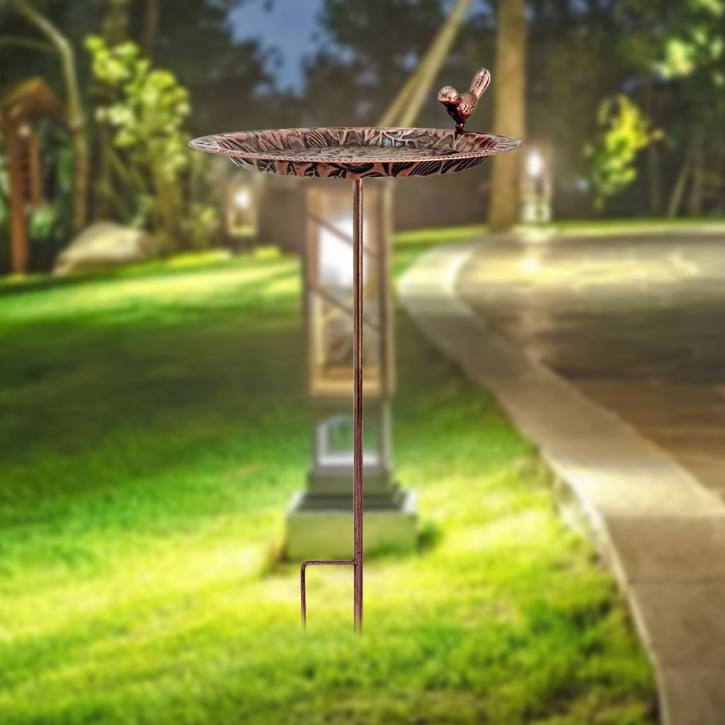 Tizuqe Frostproof Metal Bird Bath Outdoor Water Feeder With Decorative Leaf Motifs Suitable For Wildlife Birds Standing Basin