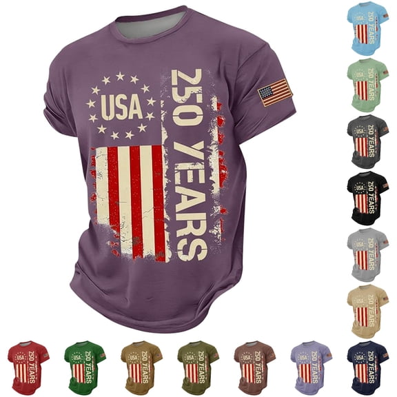 JAJAHO Mens United States 250 Years T Shirt Celebrate America's 250Th Anniversary Short Sleeve Crew Neck Graphic Tee Freedom Shirts