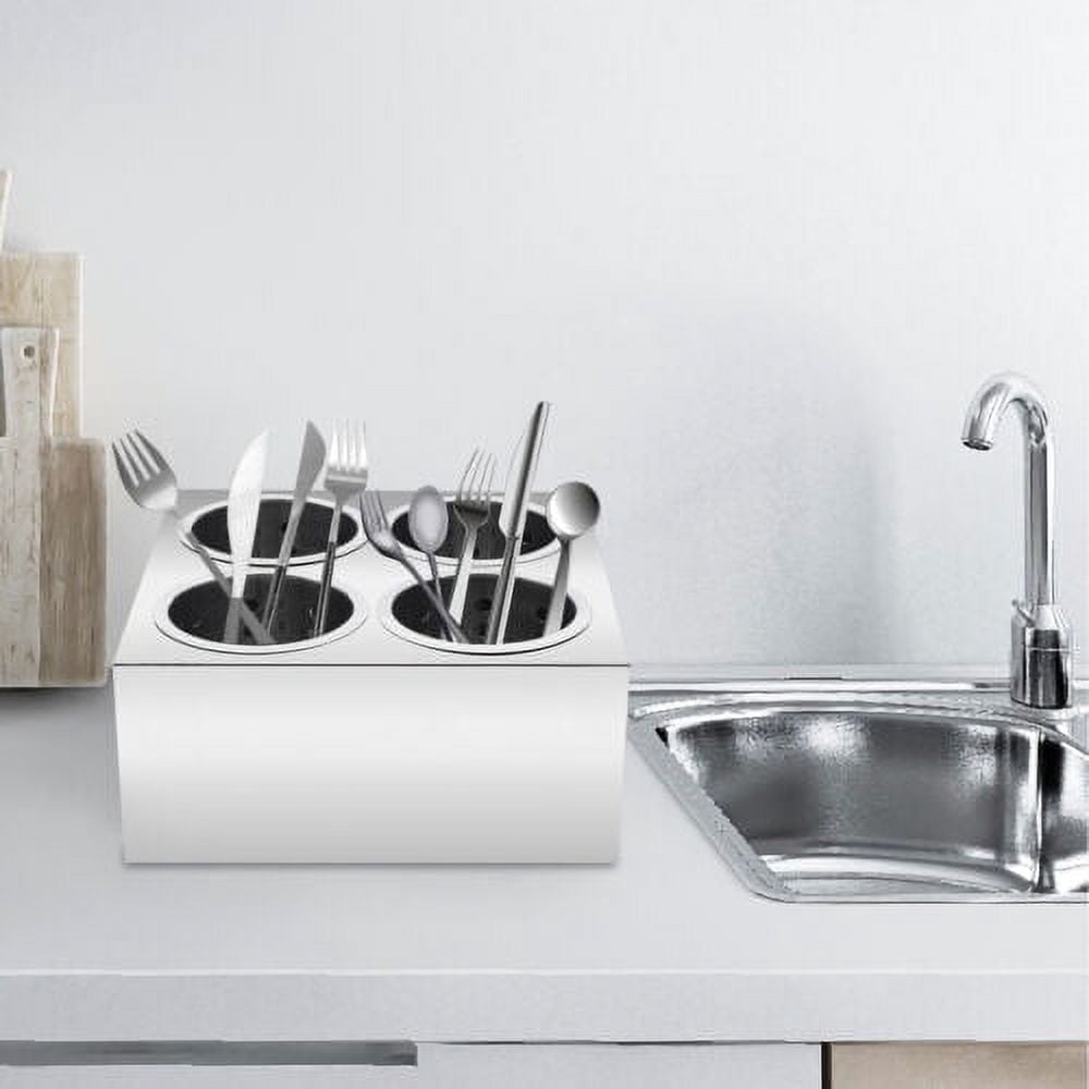 Commercial 4-Hole Cylinder Kitchen Utensil Holder Knife Fork Box Stainless Steel