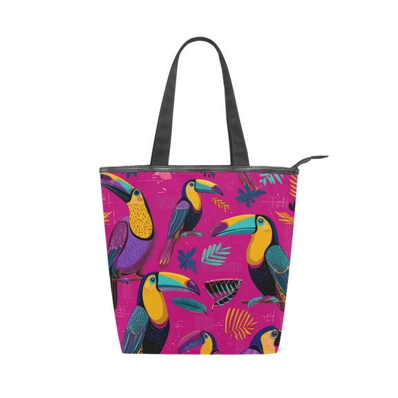 Zipper canvas bag large capacity large size practical handbag durable Canvas with leather material Toucan in The Pink Jungle