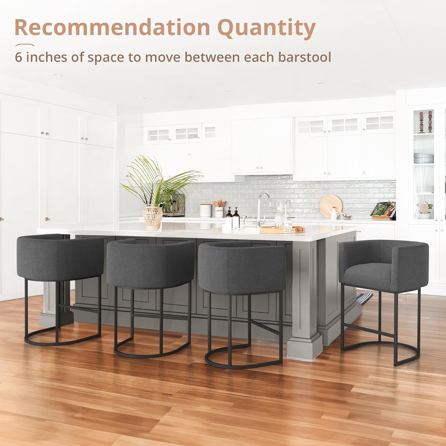 Dycanpo 27" H Modern Bar Stools Set of 6 with Back and Arms, for Home Kitchen, Gray