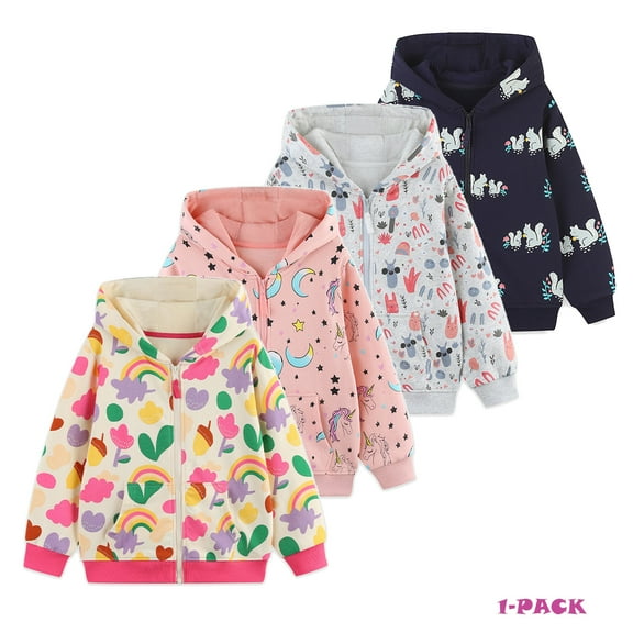 Emy Dola Girls Zip Up Hoodie Jacket Toddler Unicorn Rainbow Floral Sweatshirt Kids Hooded Coat Casual Outerwear 2-7 Years