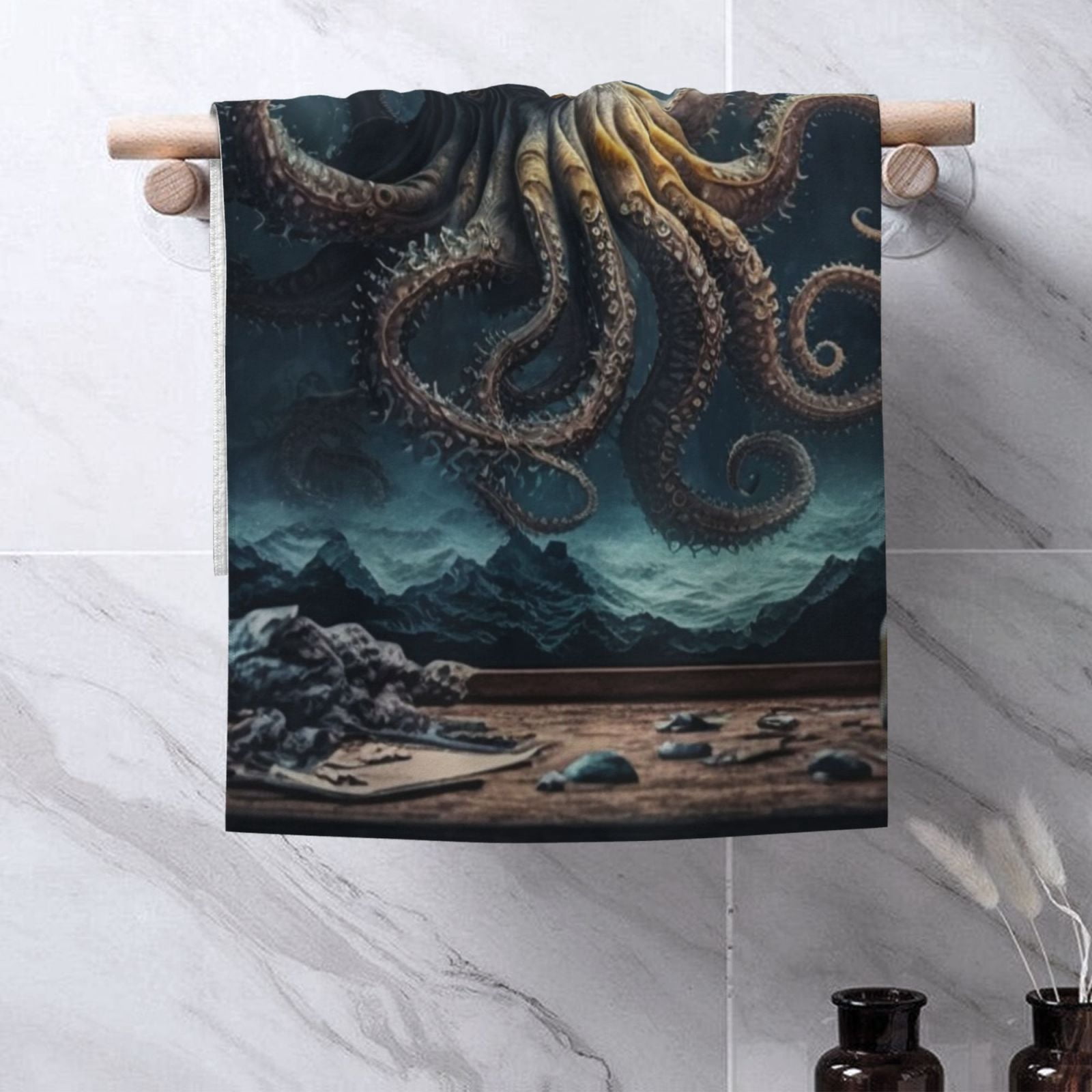 Octopus Kraken Monster Vintage Cool 27.5" x 16" Ultra Soft Hand Towel, Face Wash Cloth for Bathroom, Gym, Travel, Pool