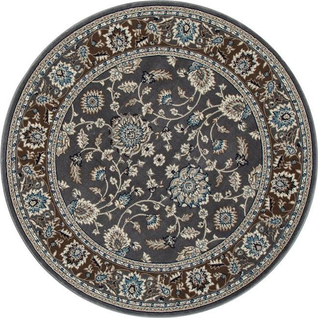 Art Carpet 841864105087 5 ft. Kensington Collection Jacobean Border Woven Round Area Rug, Gray