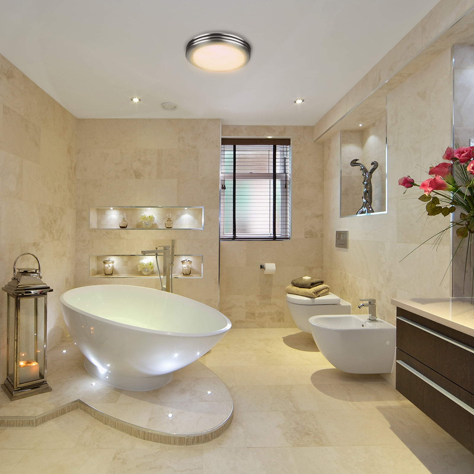 Akicon Bathroom Exhaust Fan with LED Light 80CFM 2.0 Sones with Frosted Glass Cover Brushed Nickel
