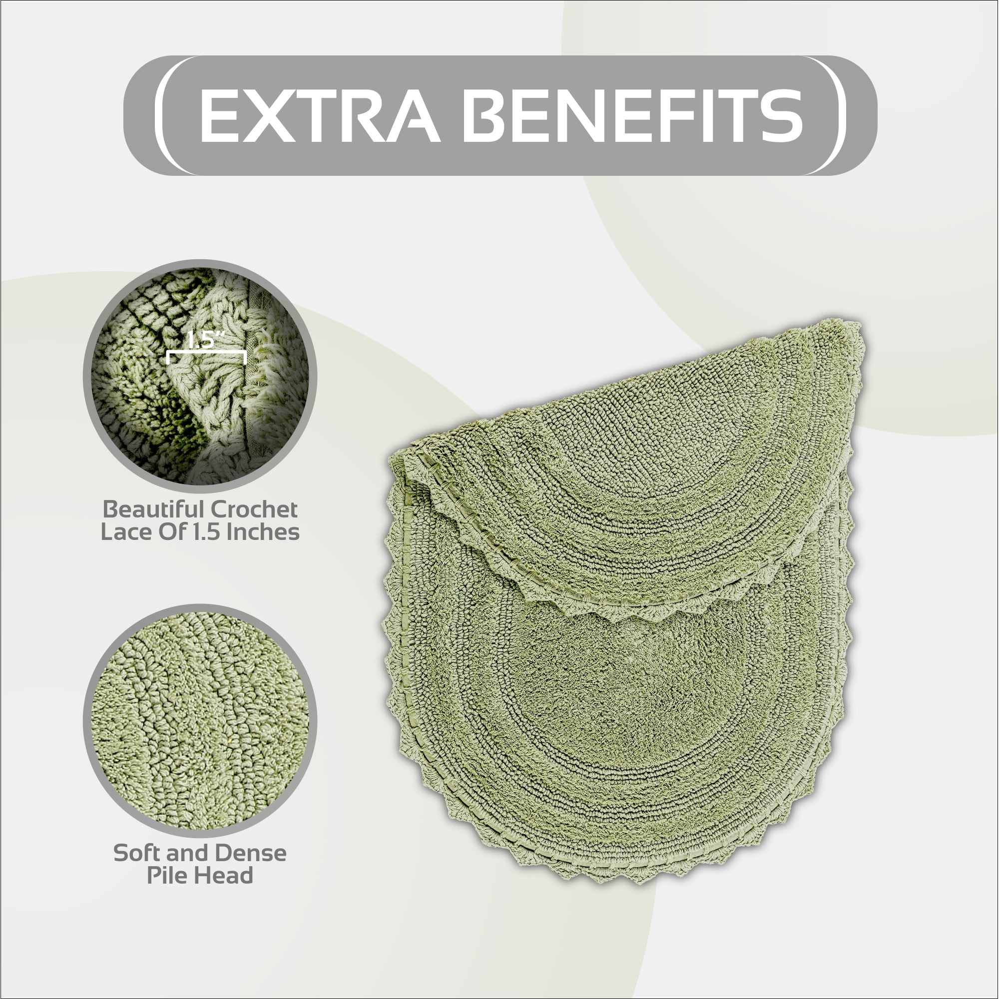 Better Trends 20" x 32" Oval Shape Bath Mat 100% Cotton Bathroom Rug Water Absorbent Bath Rug Machine Washable (Sage) Lilly Crochet Collection