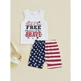 thumbnail image 3 of Independence Day Outfits Baby Boys Letter Print Sleeveless Vest + Star Stripes Print Shorts Summer Clothes Set, 3 of 8