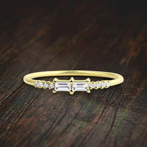 Adorable Baguette and Round Diamond Moissanite Engagement Ring