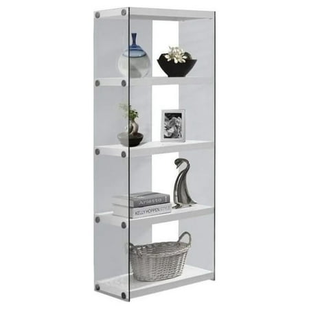 

NeosKon Contemporary Style 4 Shelf Tempered Glass Bookcase in Glossy White