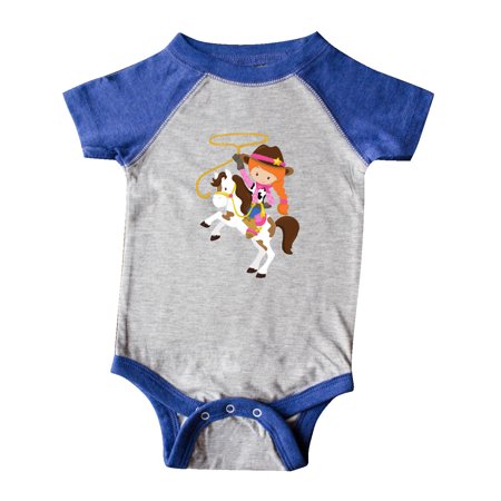 

Inktastic Cowboy Girl Cowgirl On White Horse Orange Hair Gift Baby Girl Bodysuit