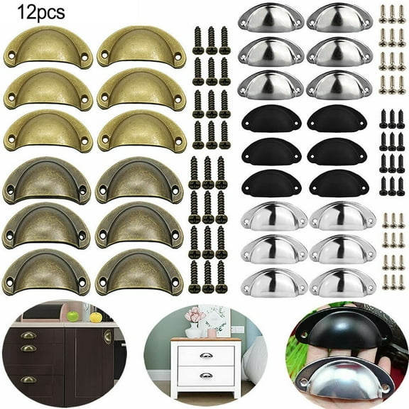 12 Pcs Retro Kitchen Drawer Cabinet Door Handle Furniture Knobs Handware Cupboard Iron Antique Shell Pull Handles