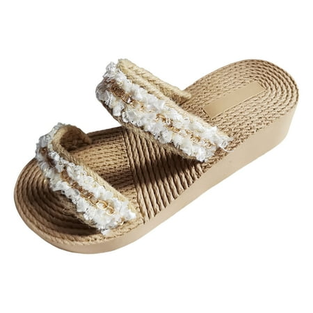 

Mnyotv Women Casual Sandals Weave Sandals for Women Size 81/2 Ladies Summer Bohemian Style Rope Weaving Beach Outside Wear Slope Heel Large Size Sandals Slippers White 38