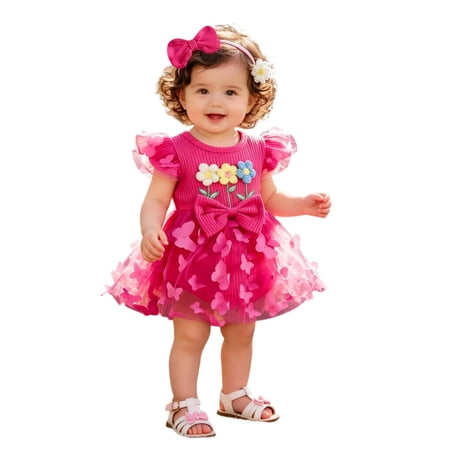 Likimi Infant Baby Girls Romper Flutter Sleeve Floral Prints Crew Neck Summer Comfort Casual Bodysuits With Headbands Pink3 Size 0-3 Months