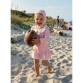 thumbnail image 4 of BemeyourBBs Toddler Baby Girl Swimsuit Infant Bathing Suit 3 Pieces Swimsuits Swim Dress Ruffle Long Sleeve Backless Top with Skirt Set Sun Hat Rash Guard Swimwear Summer Beach Wear, 4 of 9