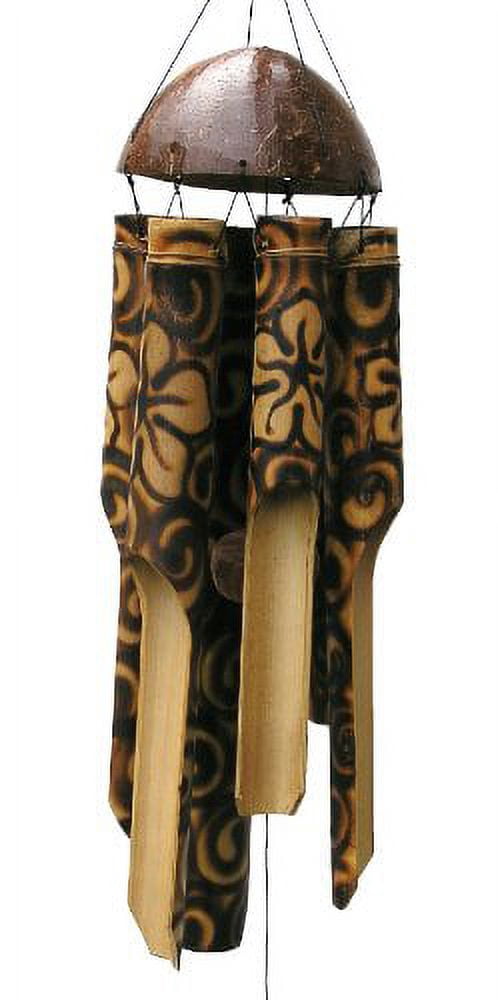 Cohasset Gifts 166 Cohasset Simple Bamboo Wind Chime, Small, Burnt in Wood Flower Design