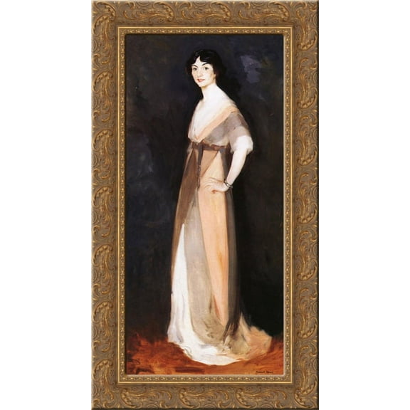 Girl in Rose and Gray. Miss Carmel White 24x14 Gold Ornate Wood Framed Canvas Art by Robert Henri