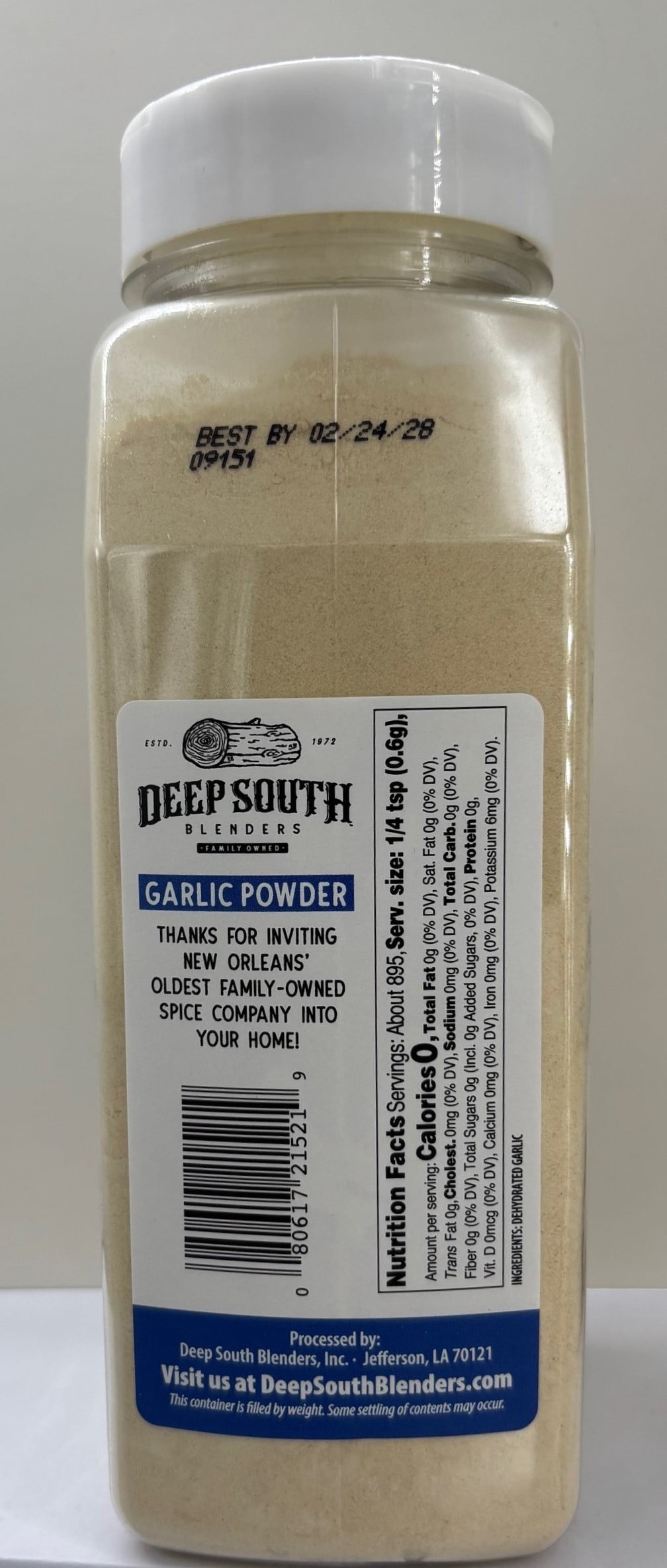 (3 pack) Deep South Brand Fresh Garlic Powder Packed in 19 oz Large Resealable Plastic Jars. Single Fresh Spice.