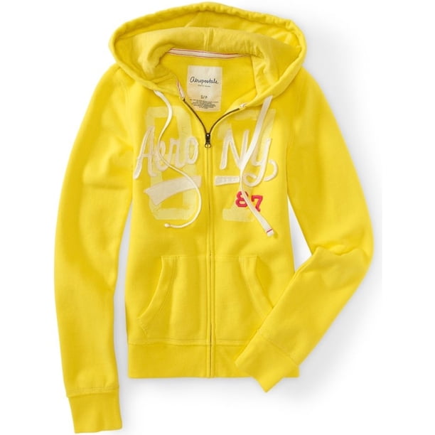 Aeropostale - Sudadera con capucha y cremallera para mujer Aero Ny 87, amarillo, mediano
