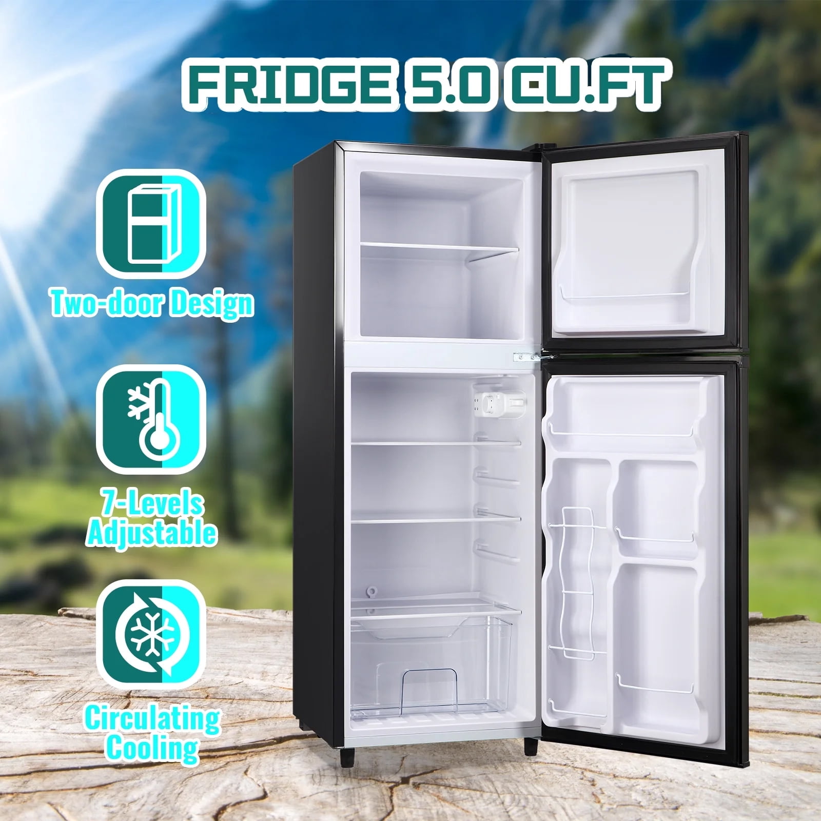 JIEJIA 5.0 Cu.Ft Apartment Size Refrigerators with Separate Freezer, 2 Door Refrigerator, Small Fridge with Freezer, Black