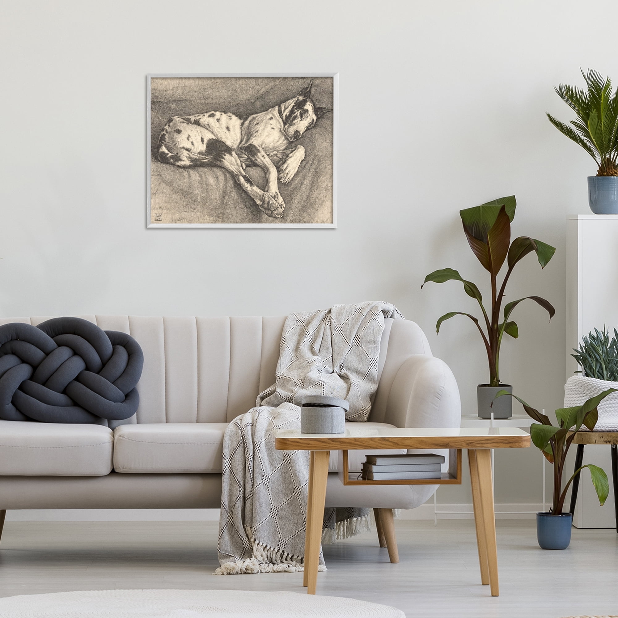 Stupell Industries Sleeping Hound Drawing White Framed Giclee Art, design by Bertha Van Hasselt
