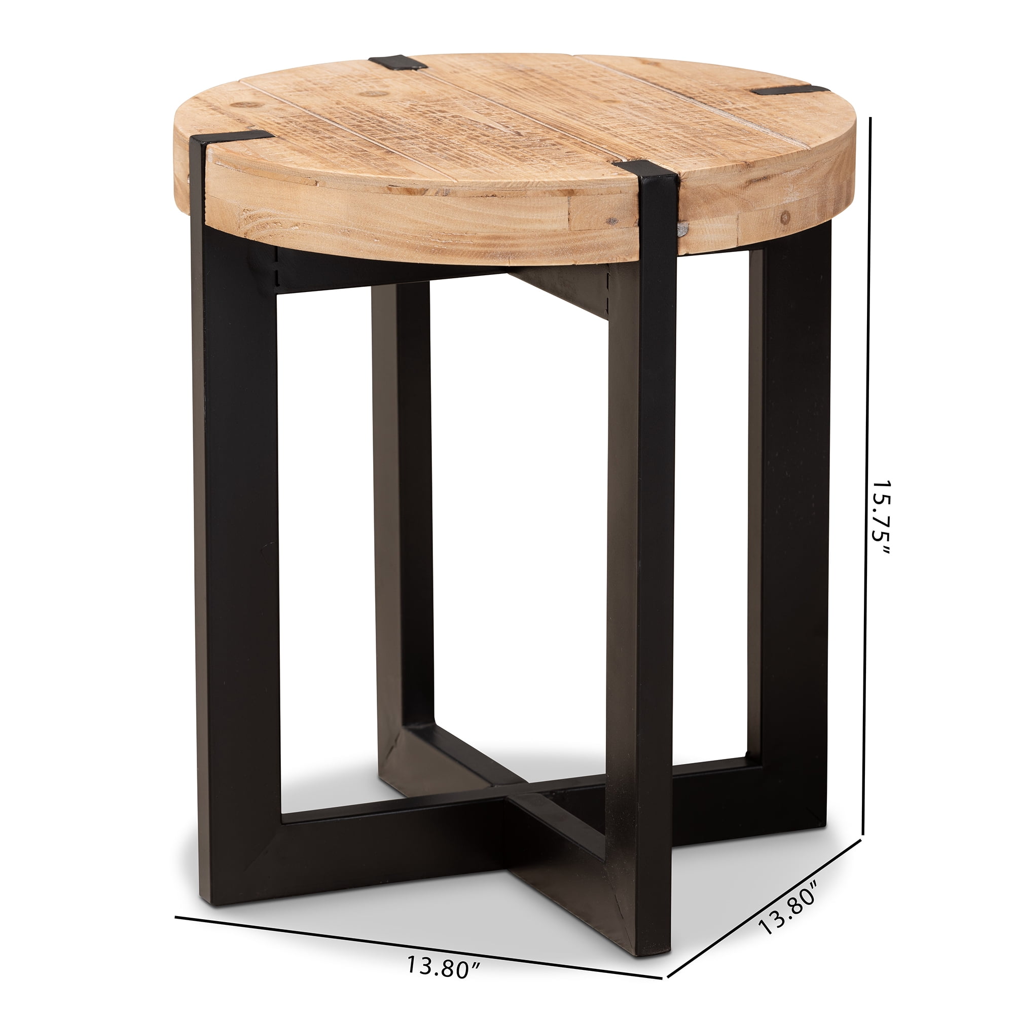 Baxton Studio Horace Rustic and Industrial Natural Brown Finished Wood and Black Finished Metal End Table