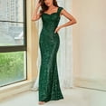 thumbnail image 5 of Formal Dresses for Women Evening Party Prom Elegant Sequin Tank Long Mermaid Dresses Sleeveless V-Neck Solid 2023 Summer Maxi Dress Green s, 5 of 7