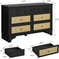 thumbnail image 3 of IDEALHOUSE Dressers 7 Drawer Chest, 47.3 Inch Wide Rattan Dresser, Boho Storage Cabinet Organizer for Bedroom, Living Room, TV Stand, 3 of 7