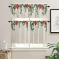 thumbnail image 2 of Christmas Kitchen Curtains and Valances Set, Winter Poinsettia Pine Cones Pine Needles Linen Rod Pocket Window Valance Window Curtain Panels for Living Room Bedroom Laundry, 27.5x36in, 3 Pieces, 2 of 7
