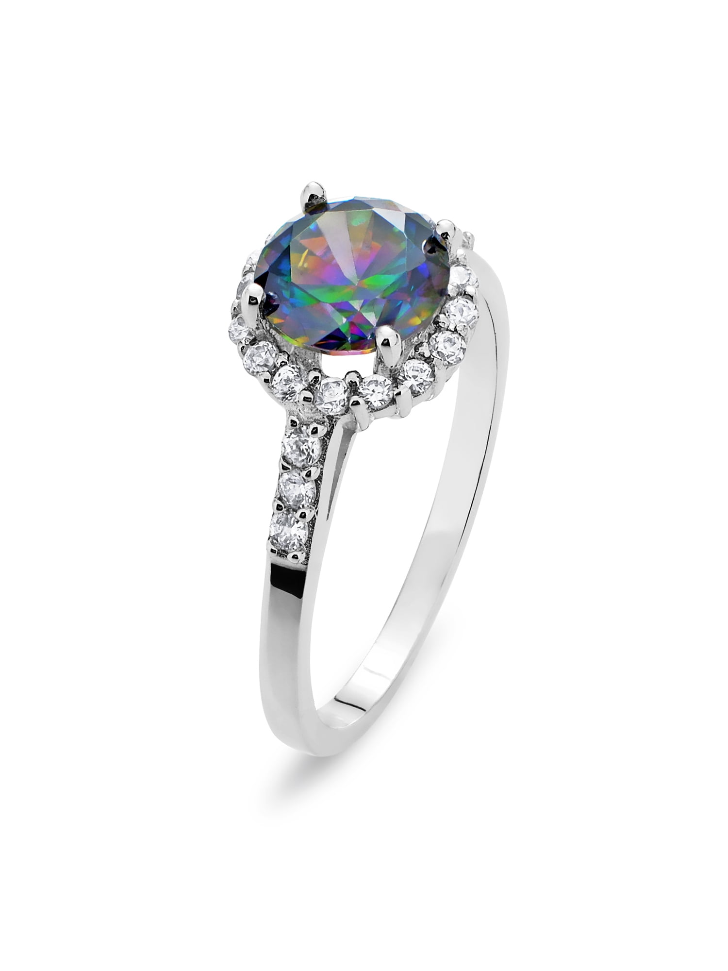 2.14 ct. Mystic Topaz and White Topaz Halo Sterling Silver Ring
